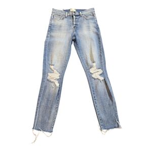 L'AGENCE Light Blue Straight Leg Jeans Distressed with Raw Hem Sz 25